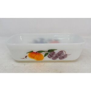 Vintage Fire King Milk Glass Loaf Pan Painted Fruit